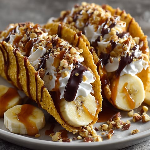 A plate of banana and caramel tacos.
