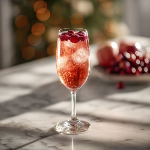 A glass of red wine with cranberries in it.