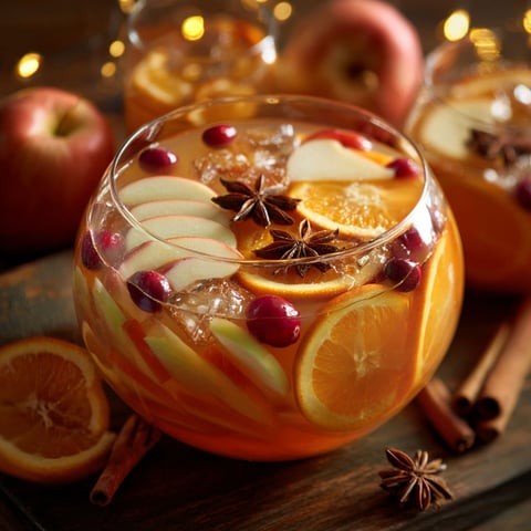 A glass of fruit punch with a star anise garnish.