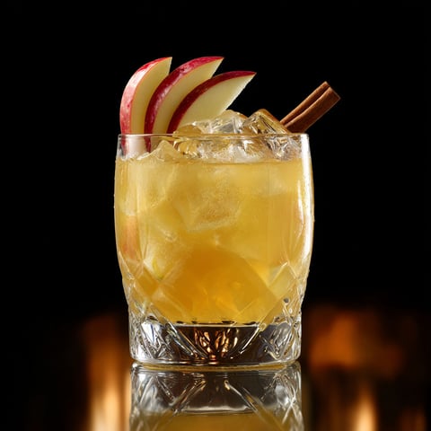 A glass of apple cider with a cinnamon stick in it.