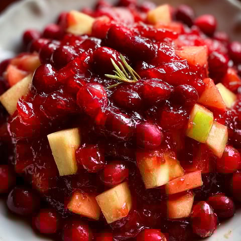 A bowl of red and white fruit with a green garnish.