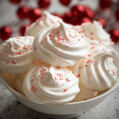 A bowl of white Christmas peppermint meringues.