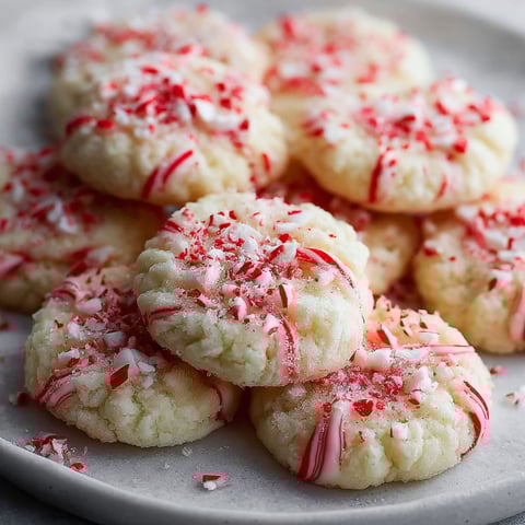 A plate of candy cane whipped shortbread cookies.