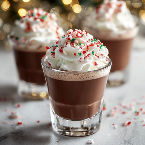 Three glasses of chocolate peppermint shots.