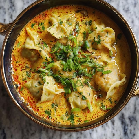 A bowl of soup with a green garnish.