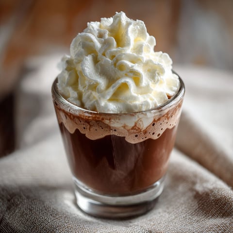 A small glass of hot chocolate with whipped cream.
