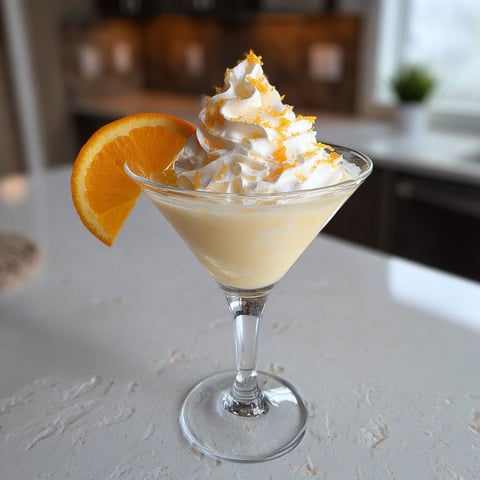 A glass of orange creamsicle martini cocktail.