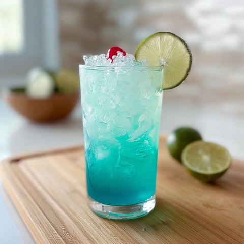 A Baja Blast cocktail with a lime wedge on the side.