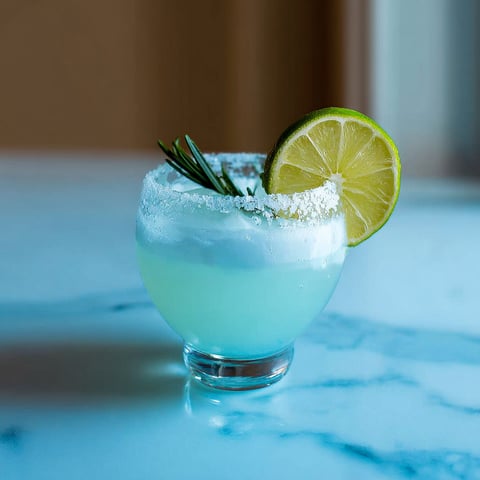 A glass of frostbite margarita cocktail.