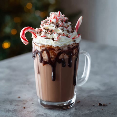 A glass of frozen peppermint hot chocolate cocktail.