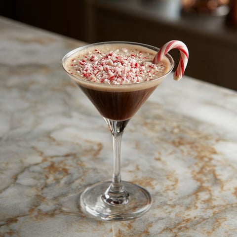 A glass of Peppermint Mocha Martini Cocktail.