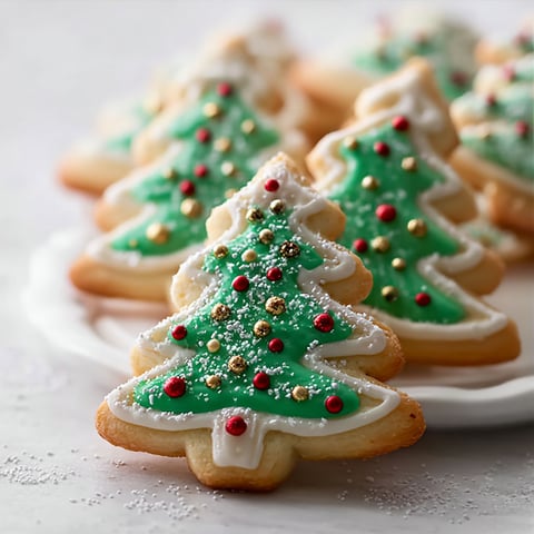 Green and white Christmas tree cookies.