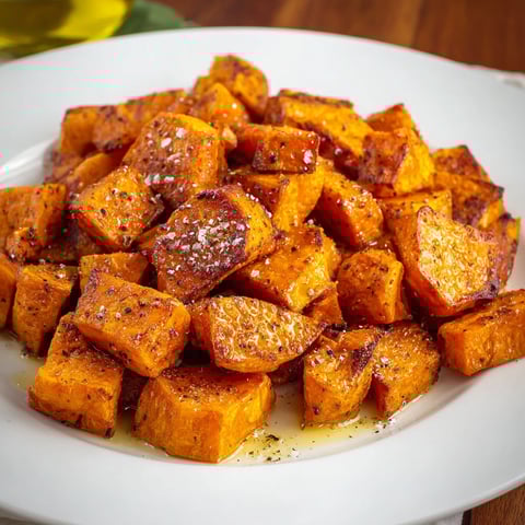 A plate of roasted sweet potatoes.
