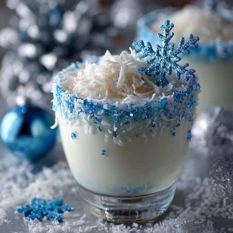 A glass of white cream with blue glitter on top.