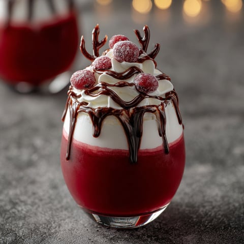 A glass of Rudolph's Red Velvet Sip Cocktail.
