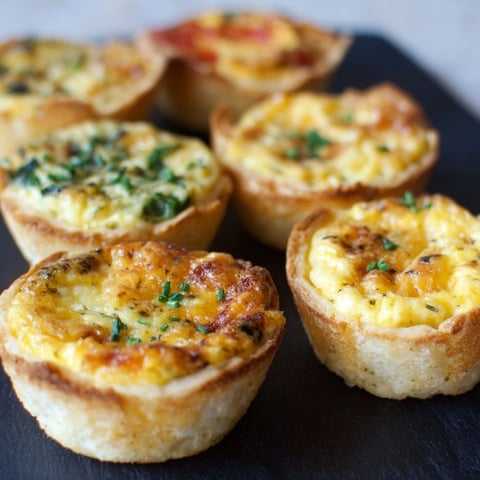 Mini quiche bites on a black surface.