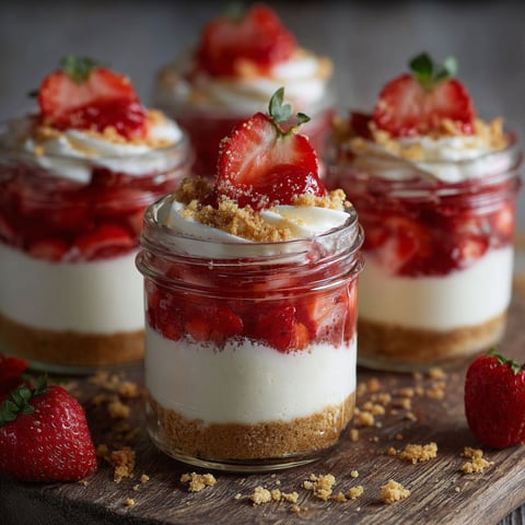 Four jars of strawberry cheesecake.