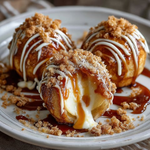 Caramel covered doughnuts on a plate.