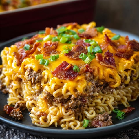 A plate of food with bacon on top.