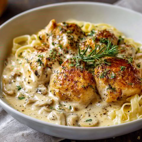 A bowl of chicken and pasta.