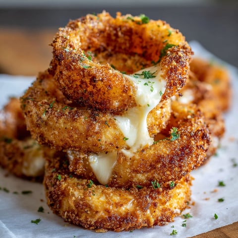 A stack of cheesy onion rings.