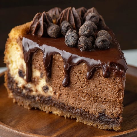 A slice of chocolate cake with chocolate drizzle.