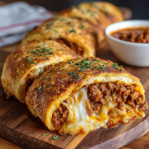 A cheesy pastry on a wooden table.