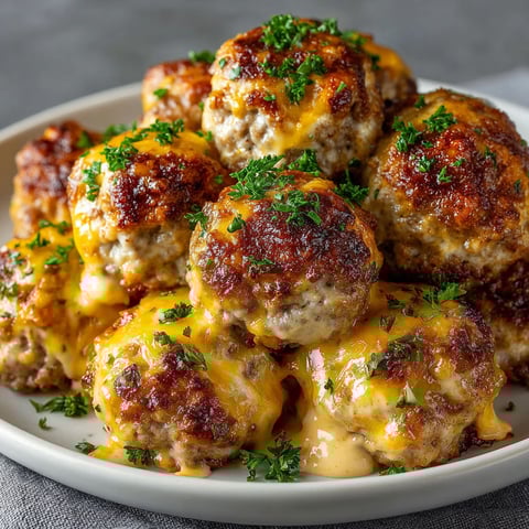A plate of meatballs covered in cheese.