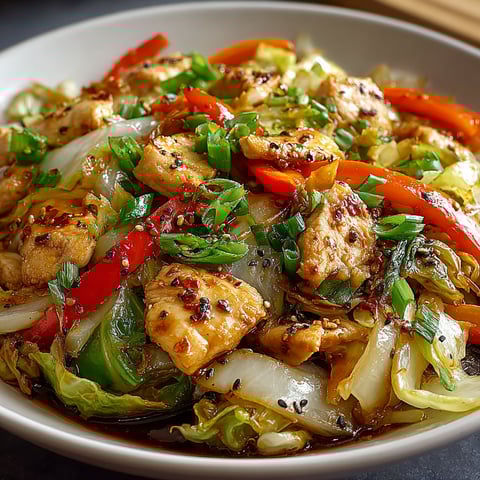 A bowl of Chinese food with chicken, peppers, and onions.