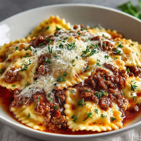 A plate of pasta with meat and cheese.