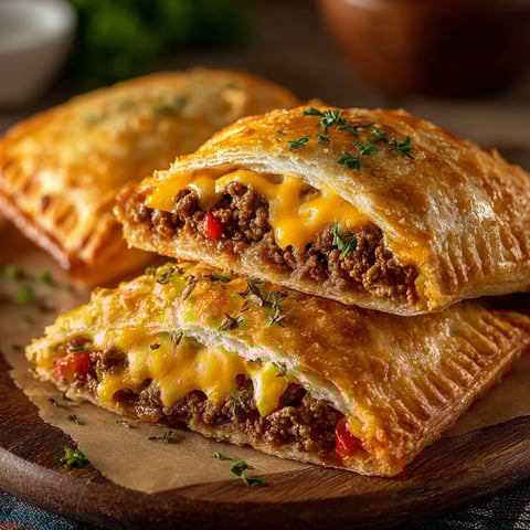 Two cheeseburgers on a wooden platter.