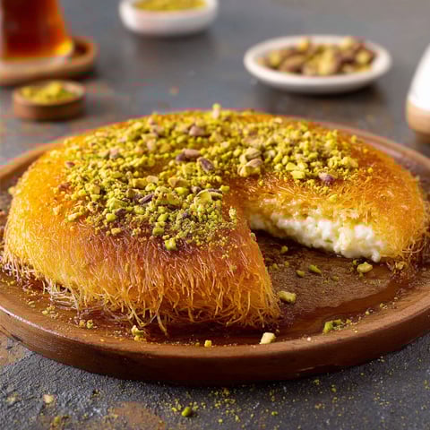 A slice of a dessert called Kunafa.