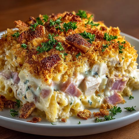 A plate of chicken with bacon on top.