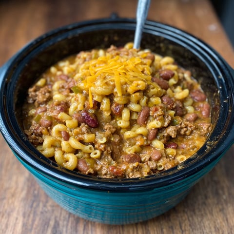 A bowl of crockpot cowboy mac and cheese.