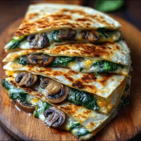 A stack of spinach and mushroom quesadillas.