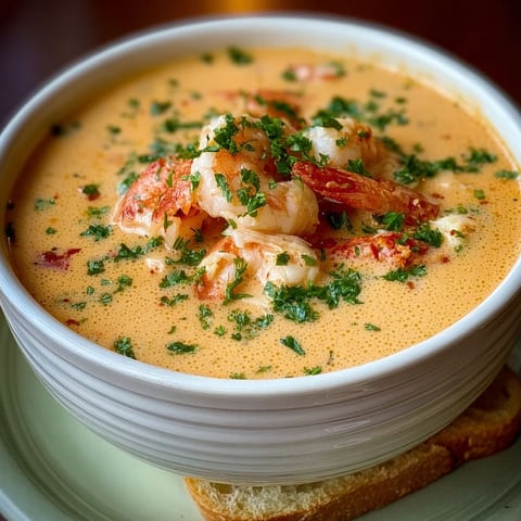 A bowl of creamy crab and shrimp seafood bisque.