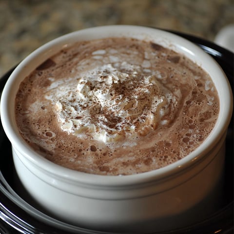 A bowl of creamy crock pot hot chocolate.