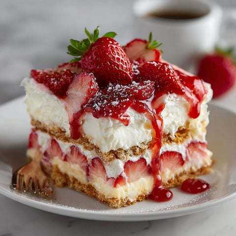 A slice of cake with strawberries on top.