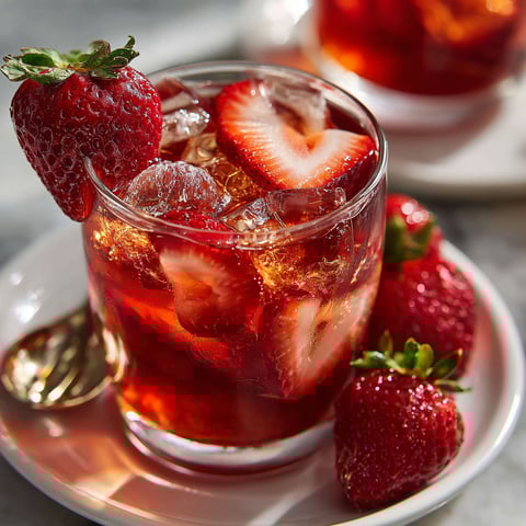 A glass of red strawberry juice.