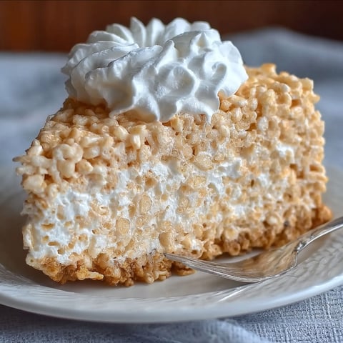 A slice of Rice Krispy Treat No Bake Cheesecake.
