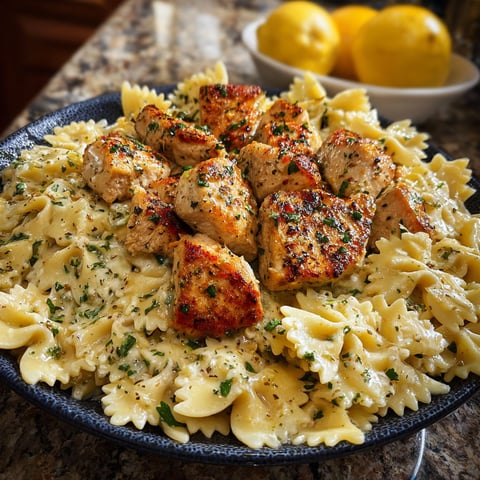 A plate of food with chicken and pasta.