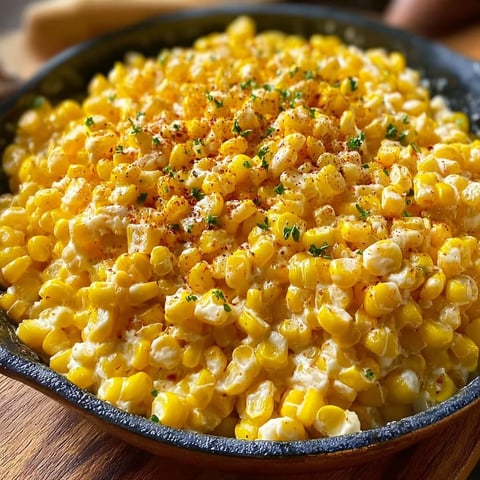 A skillet of corn with butter and honey.