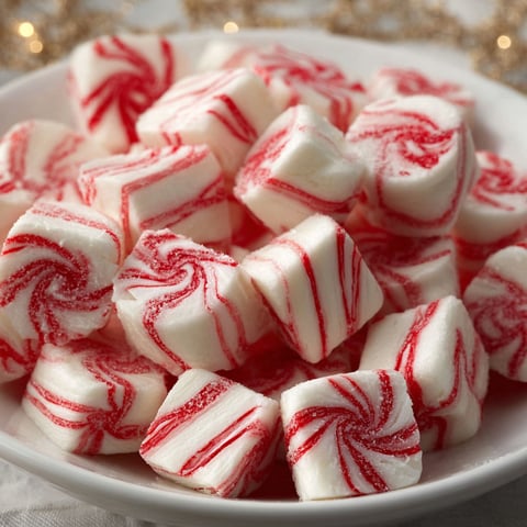 A plate of red and white striped peppermints.