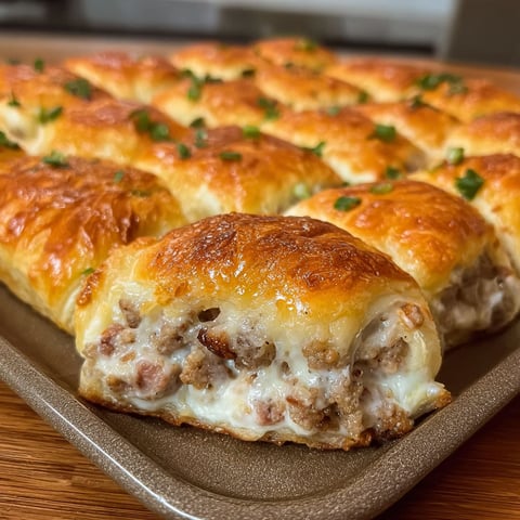 A tray of crescent sausage and cream cheese bake.