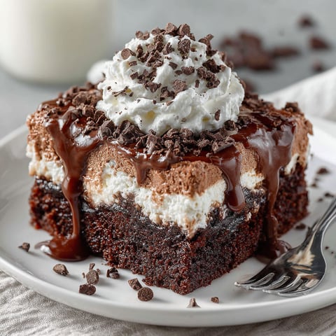A chocolate cake with white icing and chocolate drizzle.