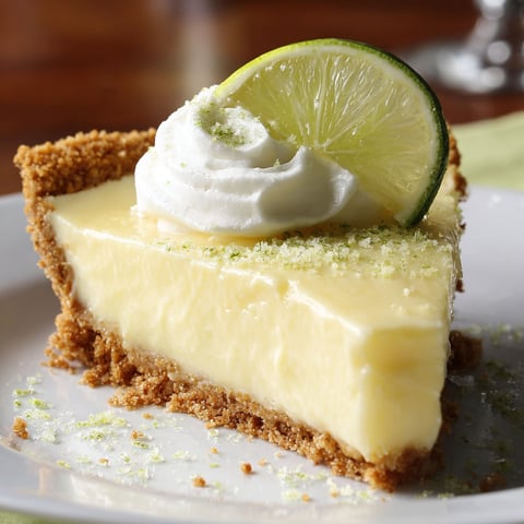 A slice of key lime pie with whipped cream on top.