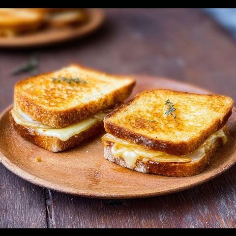 Two pieces of toast with cheese on a plate.