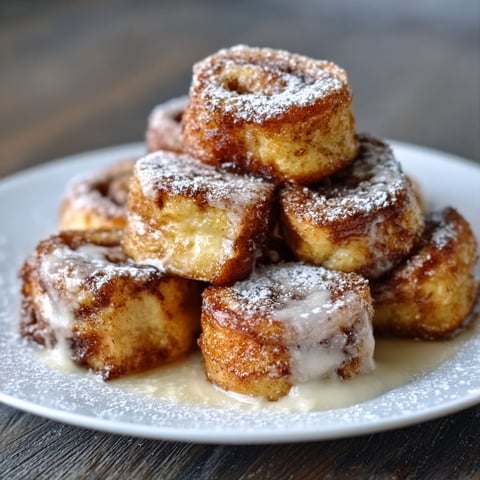 A stack of cinnamon roll french toast bites.