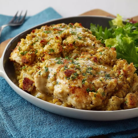 A plate of chicken with a creamy sauce.