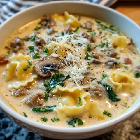 A bowl of creamy alfredo lasagna soup.